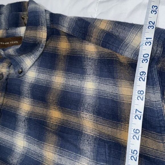 Mens Woodland Trail Blue & Tan Plaid Button-Up Shirt 3X Cotton/Rayon Blend Made - Picture 9 of 9